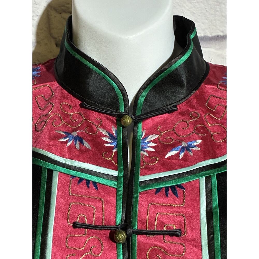 Vintage Magnolia Chinese Silk Jacket Hand Embroidered Floral Black Shanghai - Picture 2 of 10
